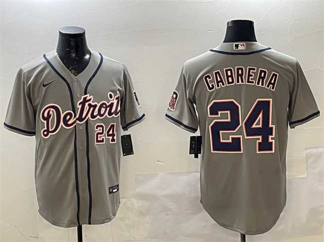 Men%27s Detroit Tigers #24 Miguel Cabrera Gray Cool Base Stitched Jersey